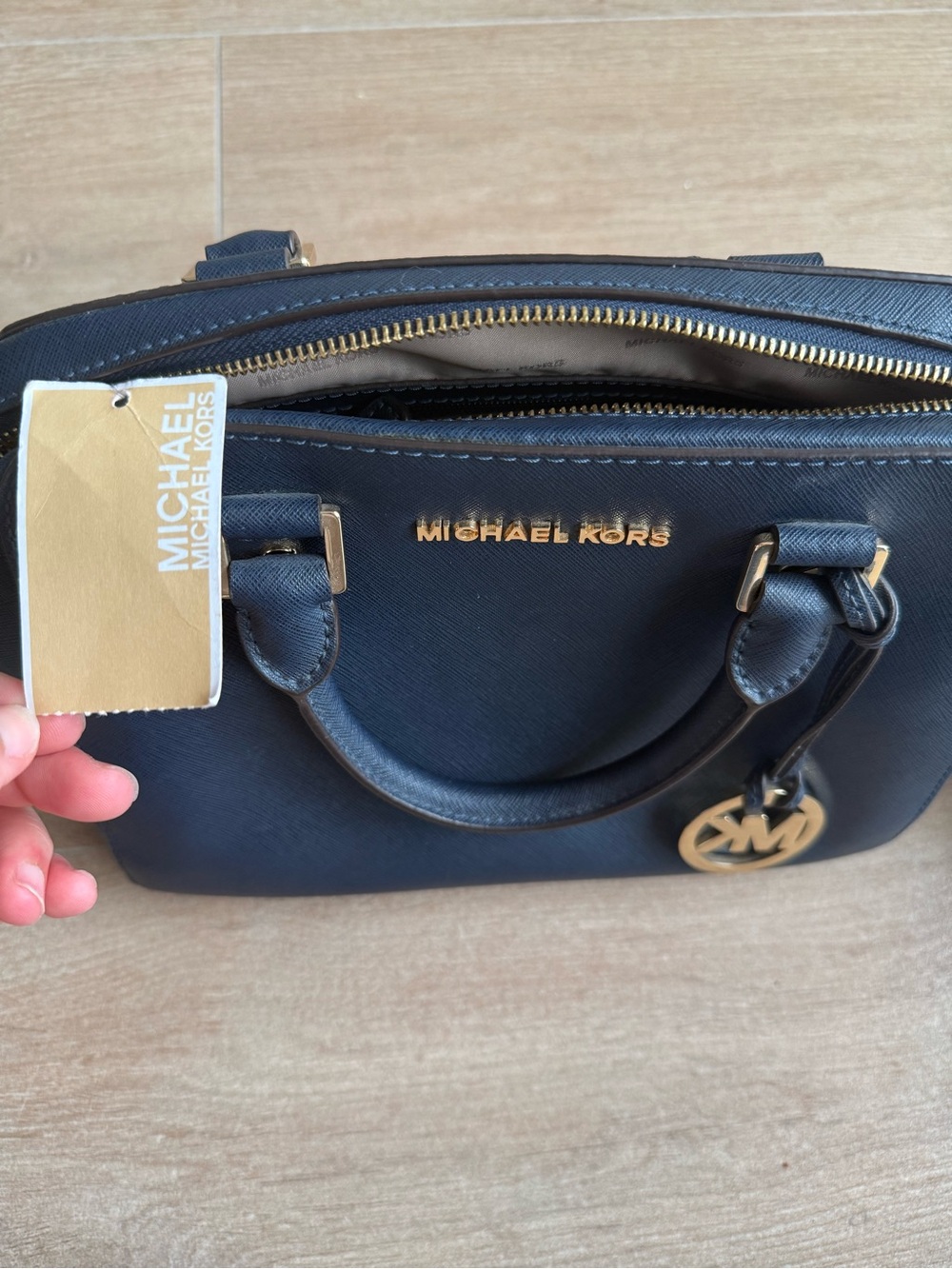 Michael Kors Navy Saffiano Leather Satchel with Gold Hardware - Picture 3 of 9